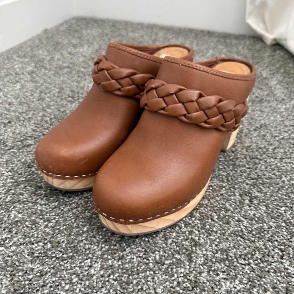 Dolce Vita Brown Braided Leather Clogs